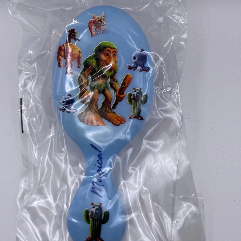 Kids Blue Hair Brush Detangling‎ Paddle Brush With Cute Monsters Design New